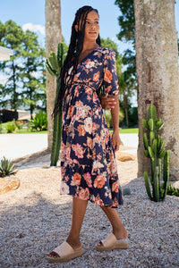 Eve Midi Dress Winter Rose Navy Print by Jaase Kenzie Tenzie