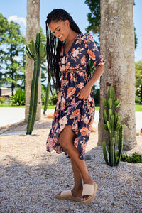 Eve Midi Dress Winter Rose Navy Print by Jaase Kenzie Tenzie