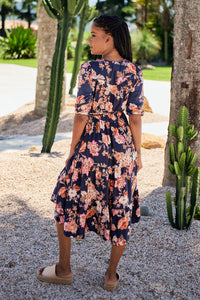 Eve Midi Dress Winter Rose Navy Print by Jaase Kenzie Tenzie