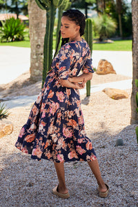 Eve Midi Dress Winter Rose Navy Print by Jaase Kenzie Tenzie