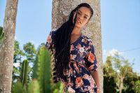 Eve Midi Dress Winter Rose Navy Print by Jaase Kenzie Tenzie