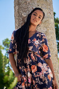 Eve Midi Dress Winter Rose Navy Print by Jaase Kenzie Tenzie