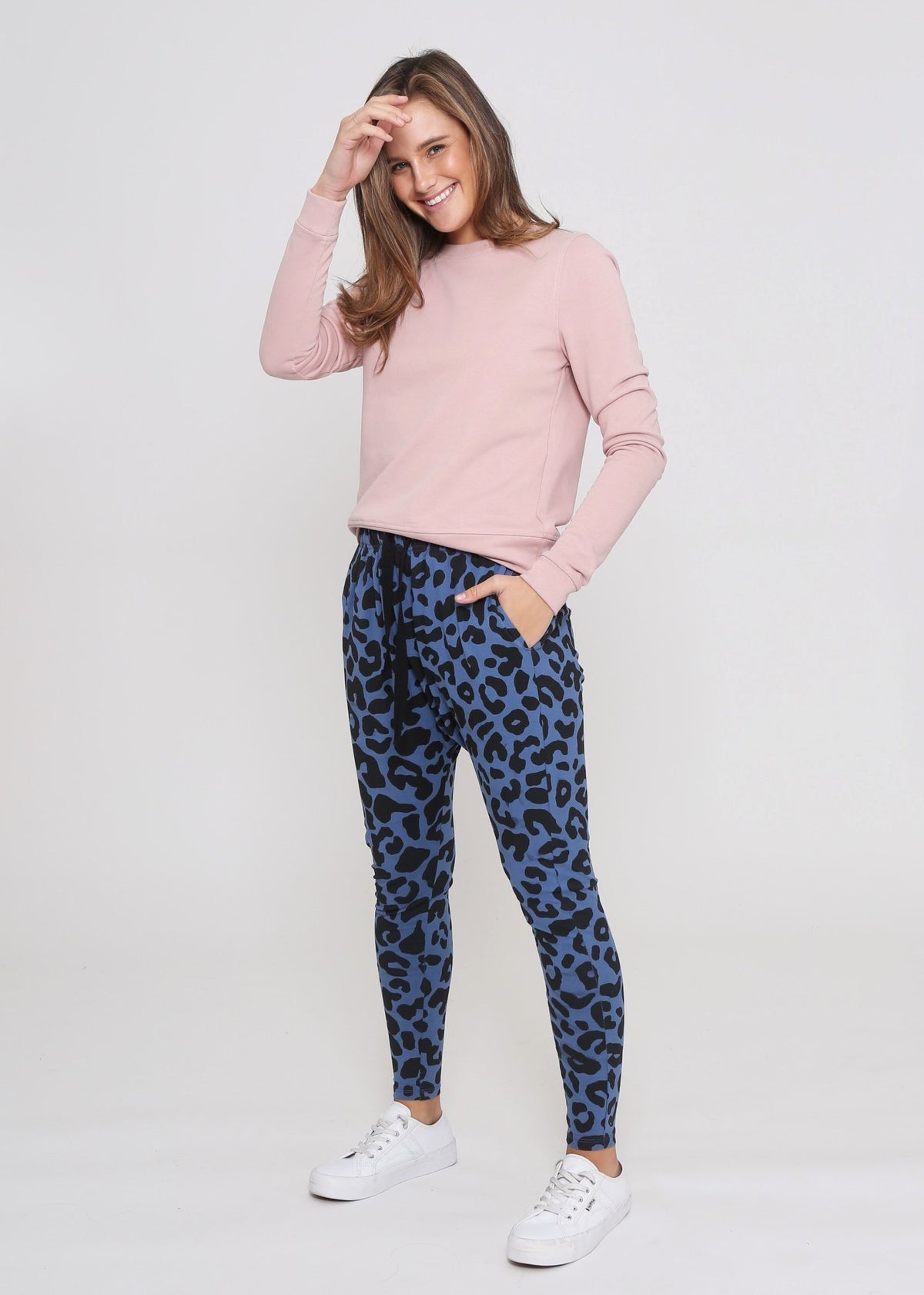 Jordan Drop Crutch Slouch Jogger Pants - Blue Leopard Kenzie Tenzie