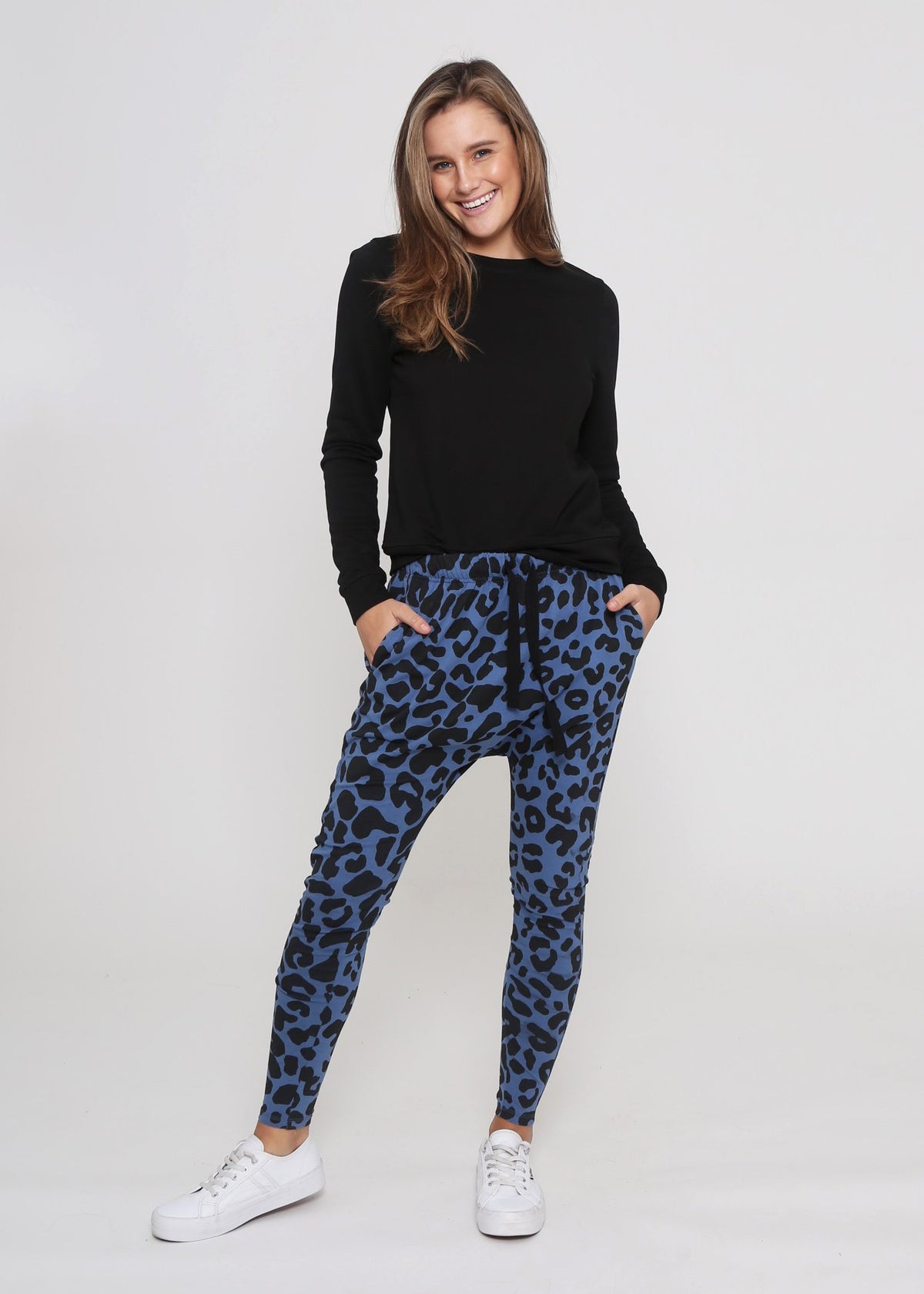 Jordan Drop Crutch Slouch Jogger Pants - Blue Leopard Kenzie Tenzie