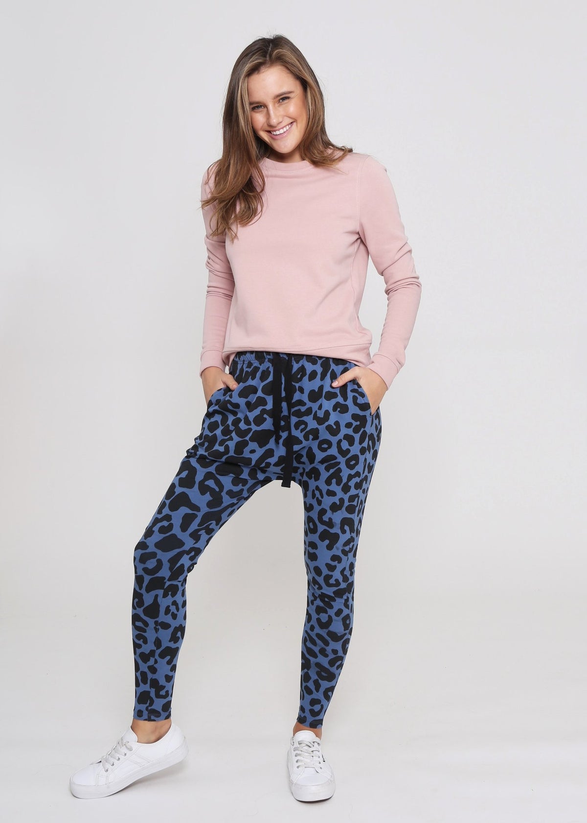 Jordan Drop Crutch Slouch Jogger Pants - Blue Leopard Kenzie Tenzie