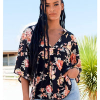 Gabriella Top Winter Rose Black Print by Jaase Kenzie Tenzie