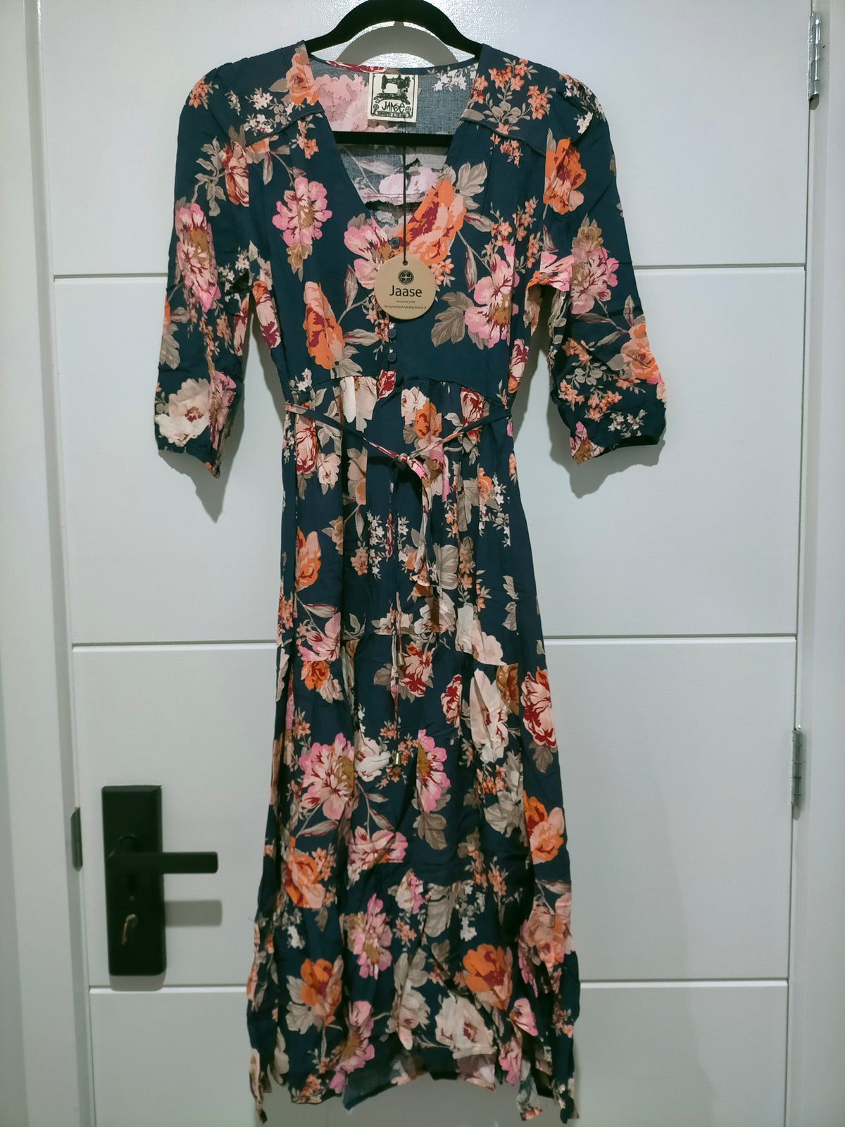 Eve Midi Dress Winter Rose Navy Print by Jaase Kenzie Tenzie
