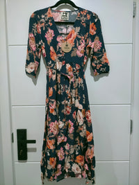 Eve Midi Dress Winter Rose Navy Print by Jaase Kenzie Tenzie