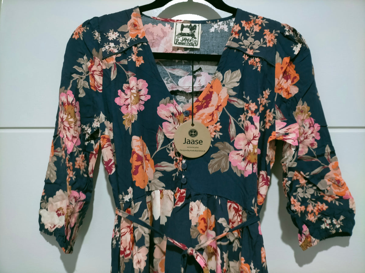 Eve Midi Dress Winter Rose Navy Print by Jaase Kenzie Tenzie