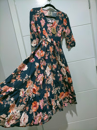 Eve Midi Dress Winter Rose Navy Print by Jaase Kenzie Tenzie