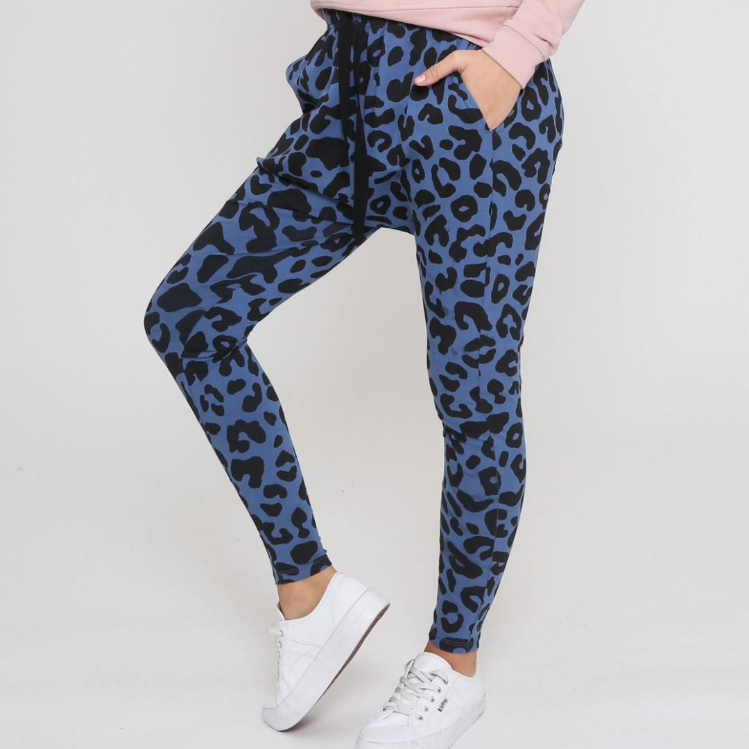 Jordan Drop Crutch Slouch Jogger Pants - Blue Leopard Kenzie Tenzie